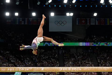 Simone Biles performs during women's artistic gymnastics